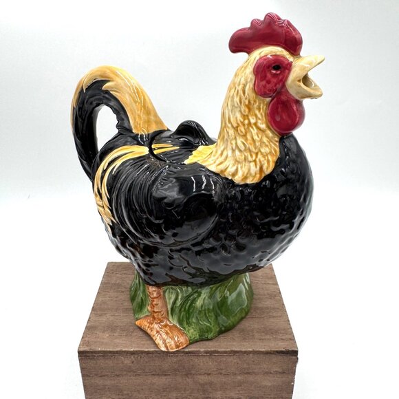 vintage hand painted Otagiri rooster teapot Black tan - Picture 1 of 11